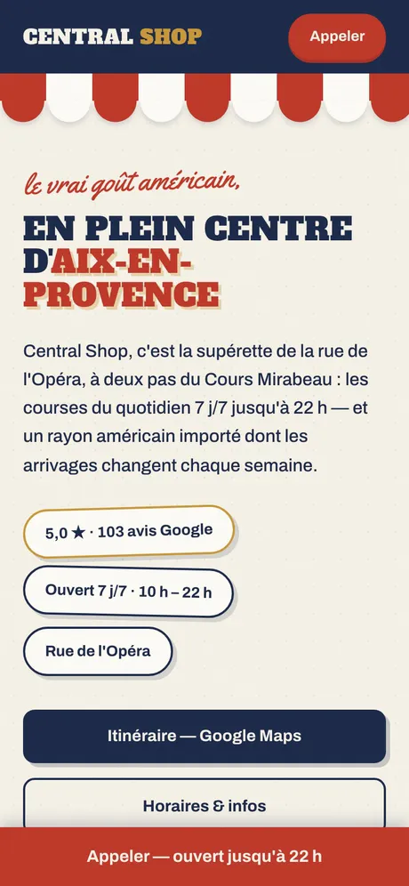Le site Central Shop sur téléphone.