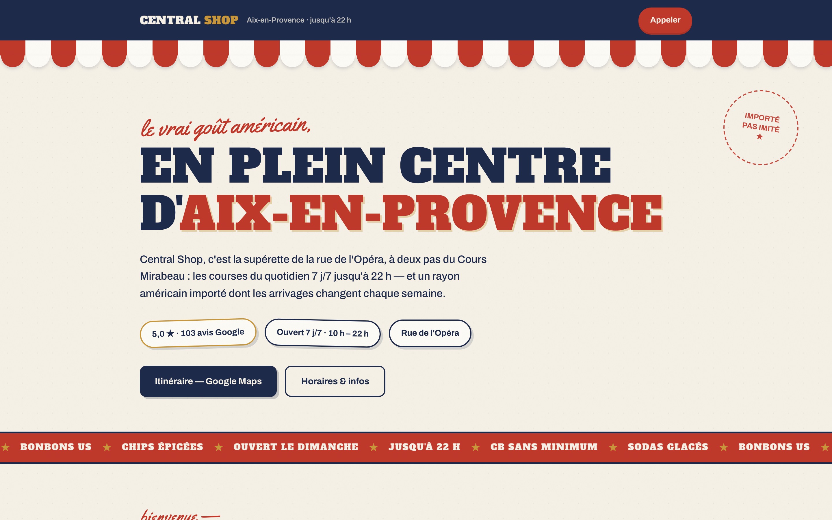 Le site Central Shop sur ordinateur.