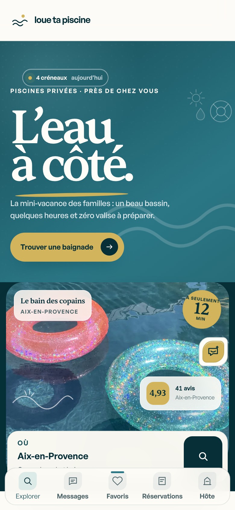 Le site Loue ta piscine sur téléphone.