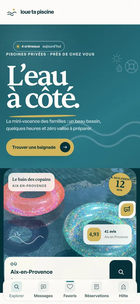 La place de marché Loue ta piscine sur téléphone.