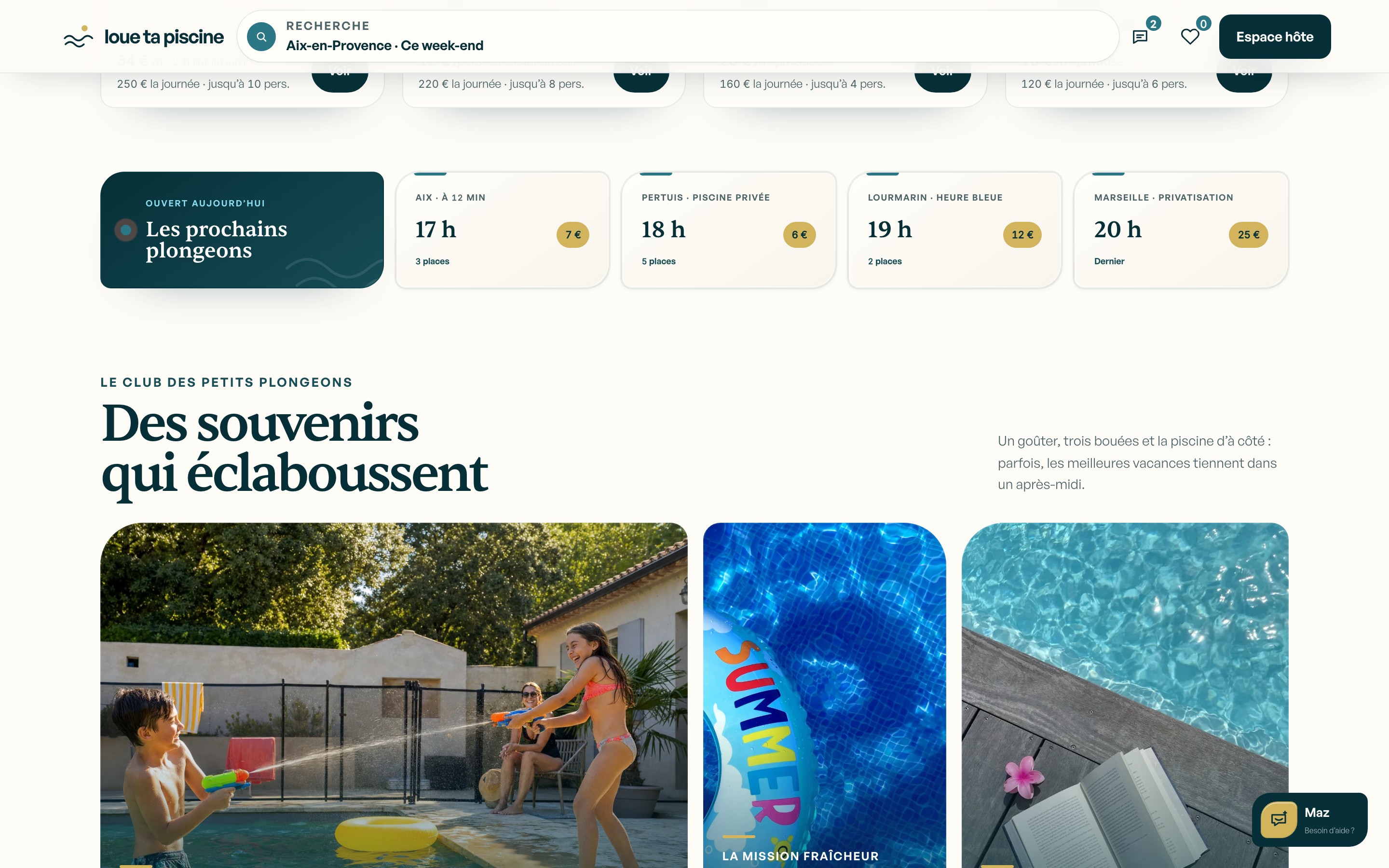 Une page intérieure du site Loue ta piscine.