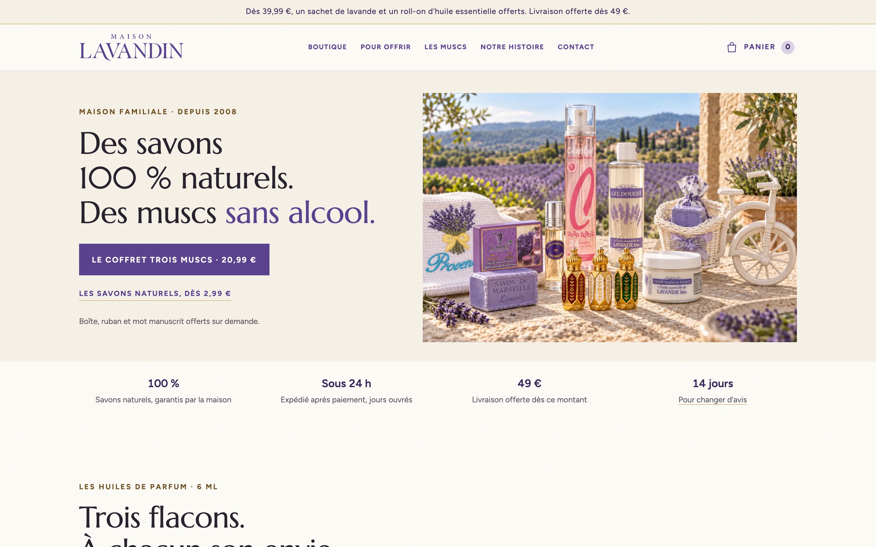 Le site Maison Lavandin sur ordinateur.