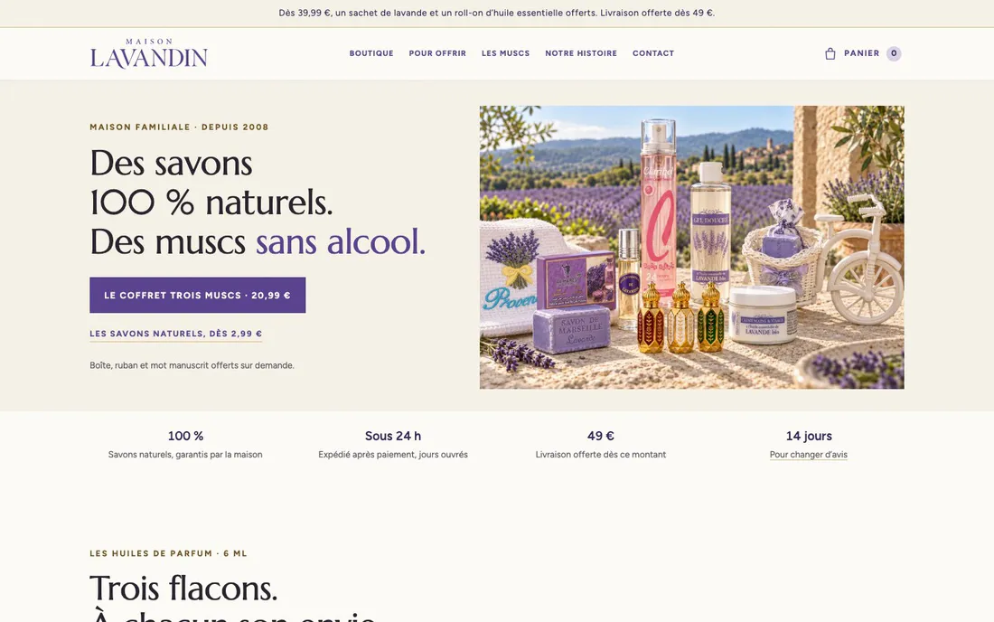 Le site Maison Lavandin sur ordinateur.