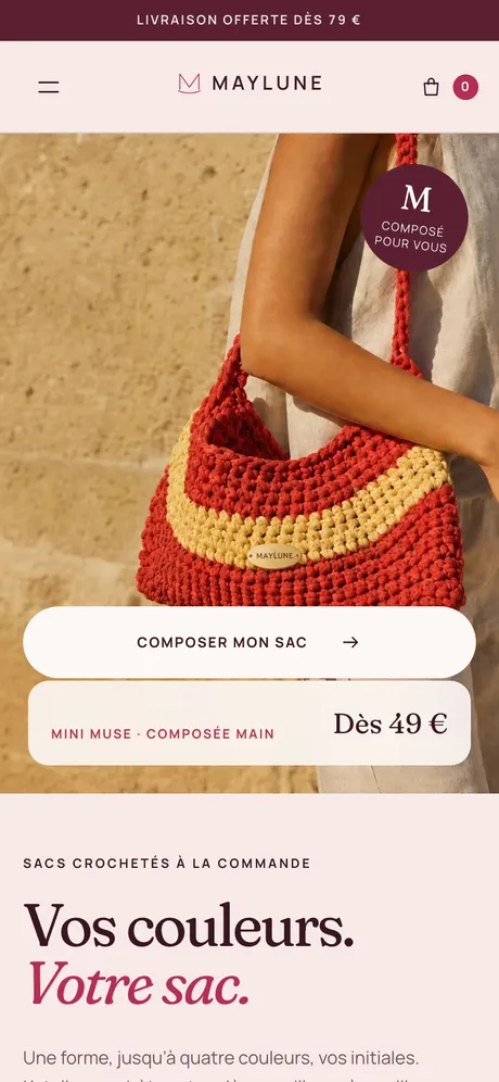 Le configurateur MAYLUNE sur téléphone.