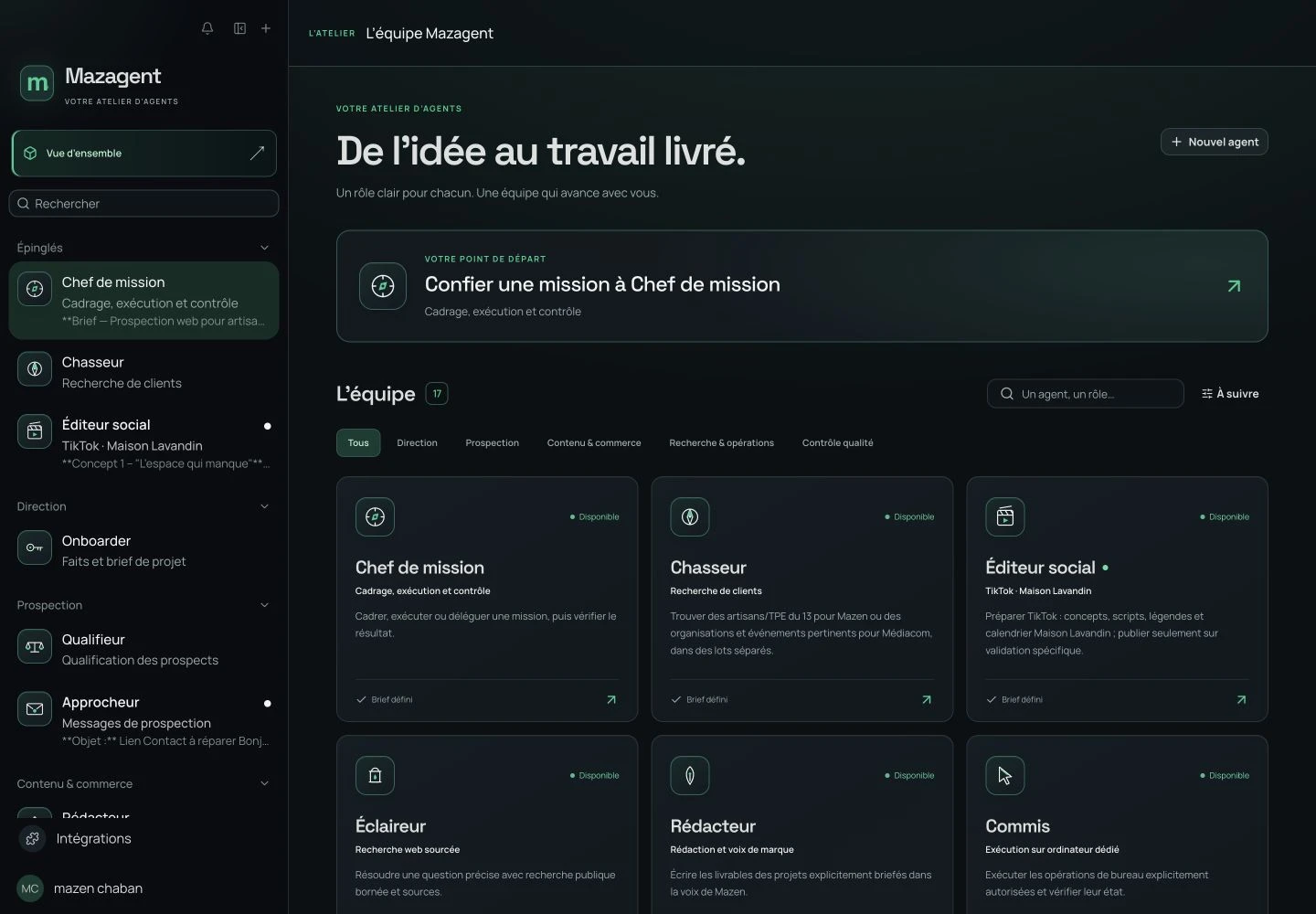 Interface de l’atelier local Mazagent, adapté à partir de Rakazo.